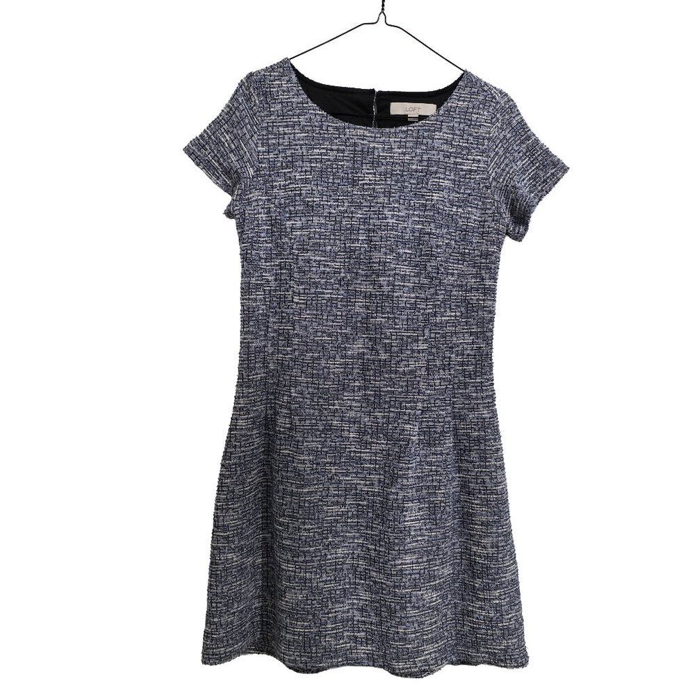 LOFT Blue Tweed Short Sleeve Dress With Back Cutout Women's Size 0 EUC